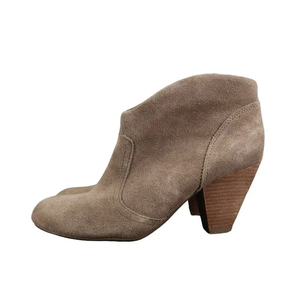 Carlos Shoes Womens 7.5 Ankle Boots Slip On Leather Stacked Heel Brown Fashion